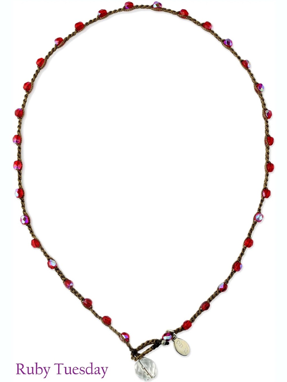 On U Ruby Red Hand-crocheted Czech glass Necklace.